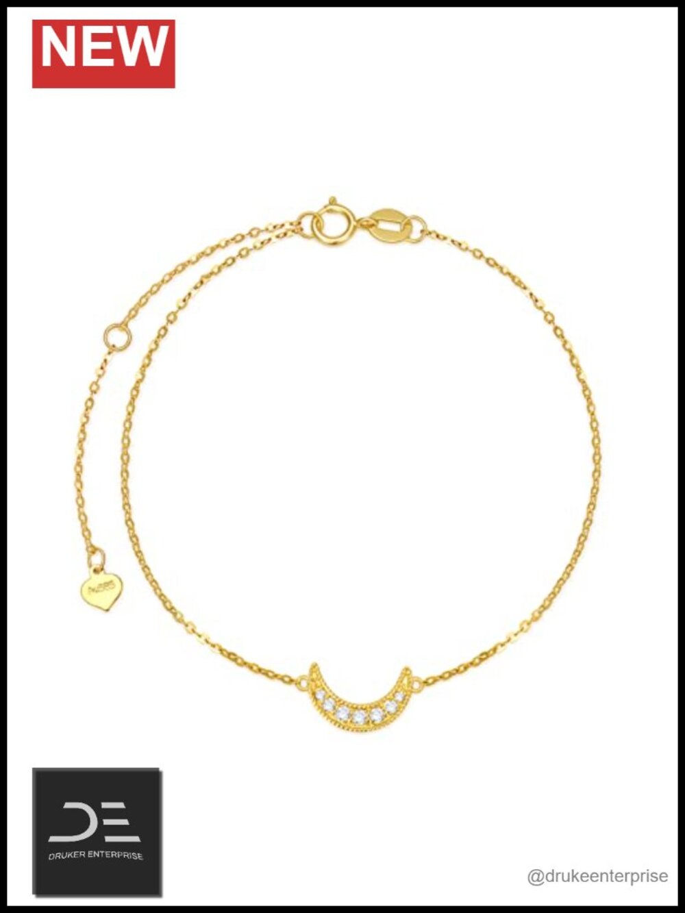 14k Gold Natural Diamond Moon Ankle Bracelet 0.1ct Fine Jewelry Gift for Her